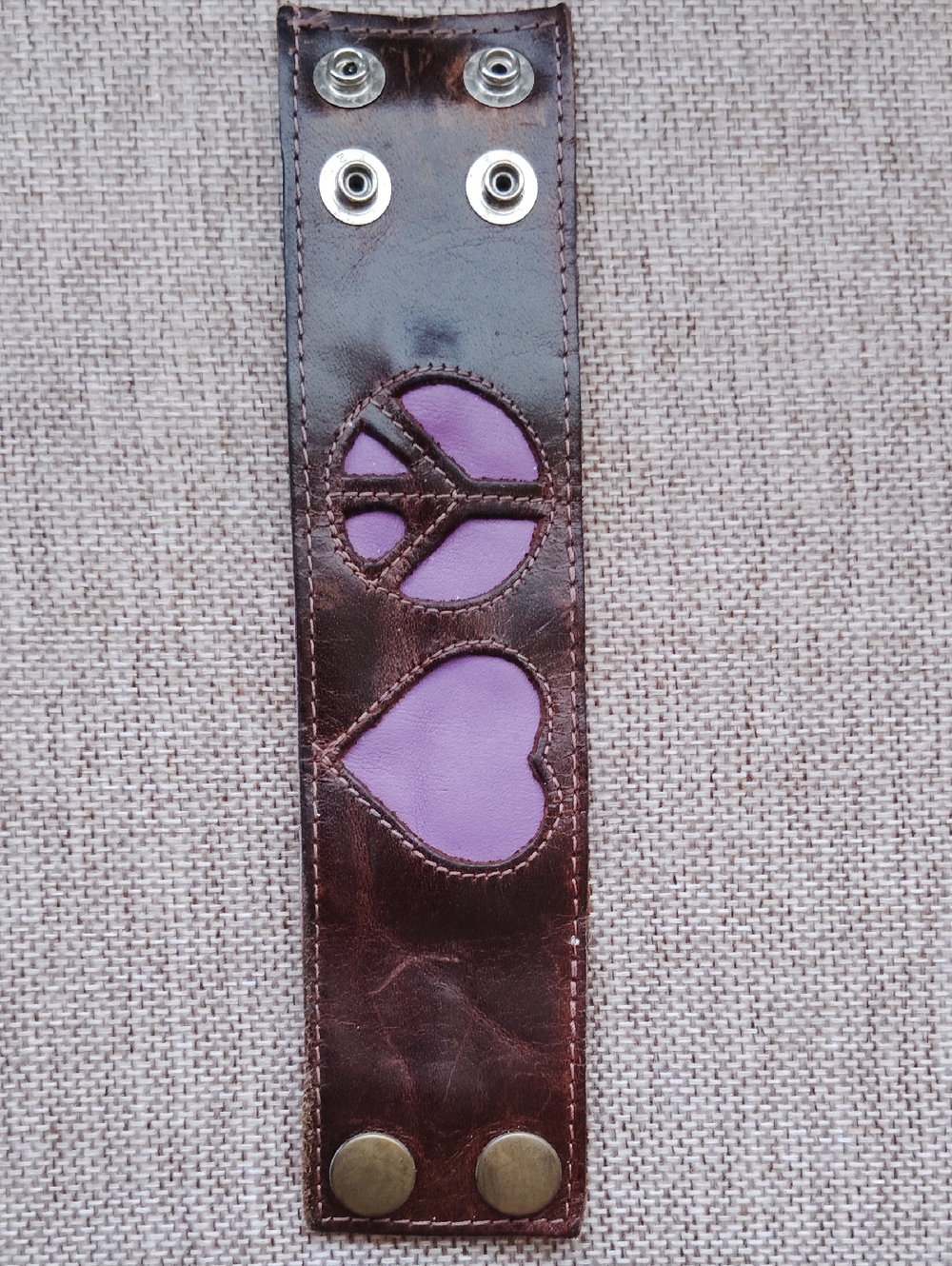 Brown Leather Cuff Bracelet with Purple Inlay — Women Jewelry Bracelets